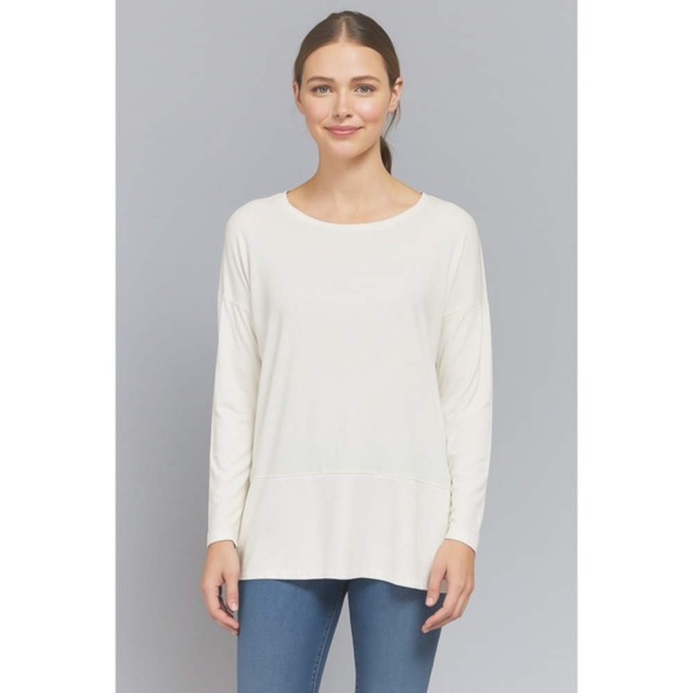 LOFT White Long Sleeve Boat Neck Split Hem Casual Top XS Lagenlook 84-28
